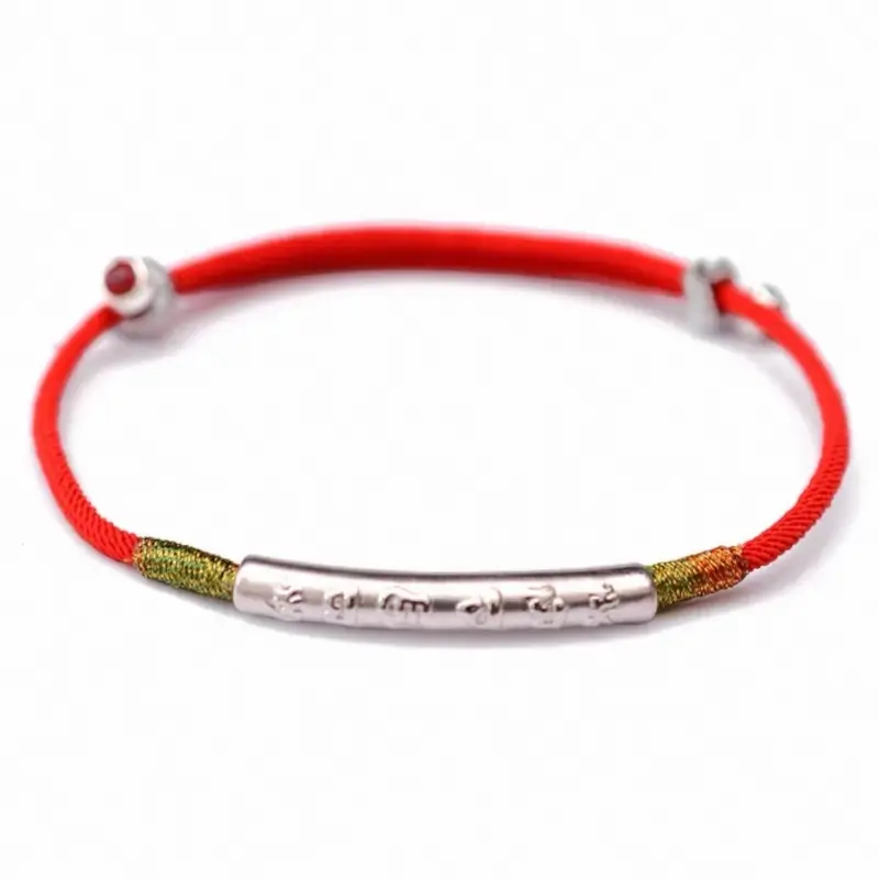 999 Silver Gold-Plated Six-Syllable Mantra Red Bracelet for Success Wealth Luck Protection-LuckyCharms.Shop