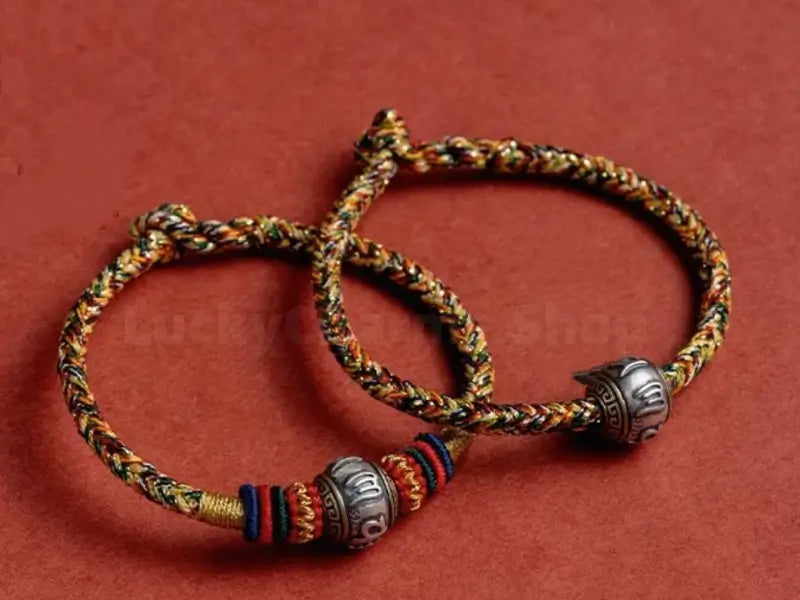 Mount Putuo Blessing 925 Silver Six-Word Mantra Fortune-Turning Bead Braided Bracelet-LuckyCharms.Shop
