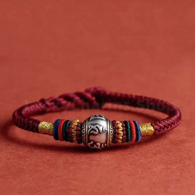 Mount Putuo Blessing 925 Silver Six-Word Mantra Fortune-Turning Bead Braided Bracelet-LuckyCharms.Shop