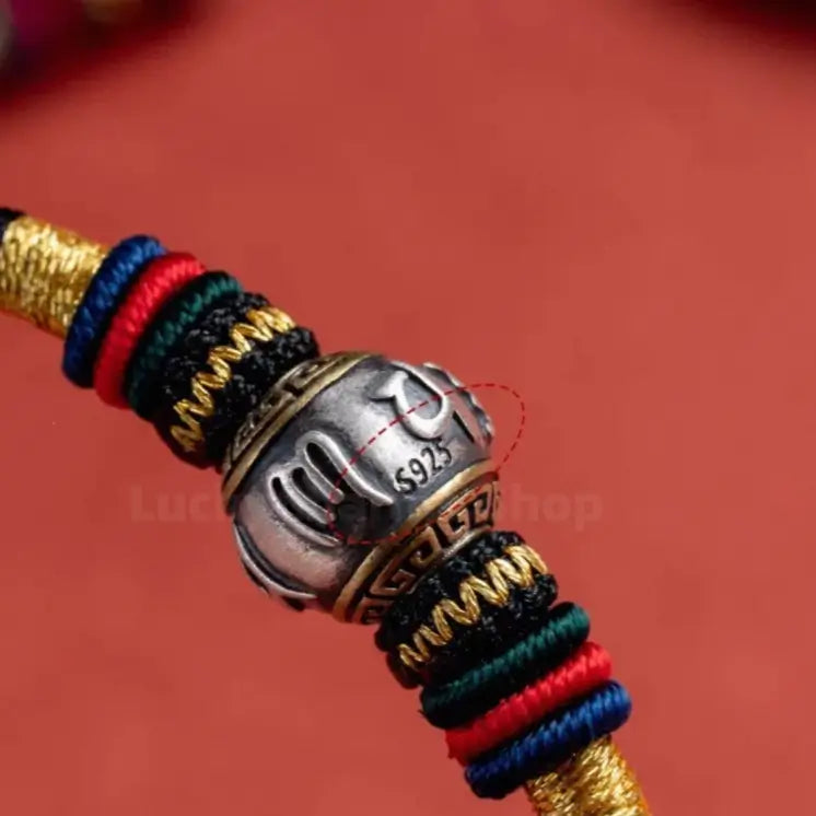 Mount Putuo Blessing 925 Silver Six-Word Mantra Fortune-Turning Bead Braided Bracelet-LuckyCharms.Shop