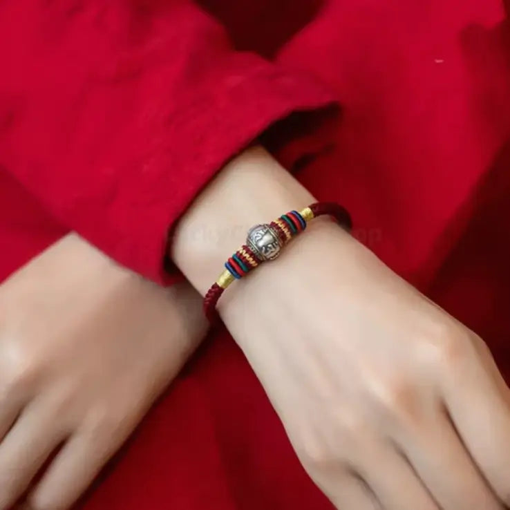 Mount Putuo Blessing 925 Silver Six-Word Mantra Fortune-Turning Bead Braided Bracelet-LuckyCharms.Shop