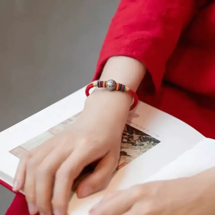 Mount Putuo Blessing 925 Silver Six-Word Mantra Fortune-Turning Bead Braided Bracelet-LuckyCharms.Shop