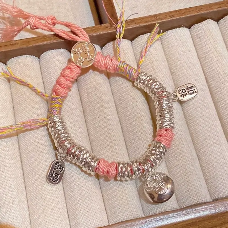 Tibetan-Style Silver-Plated Coiled Wealth-Attracting Pendant Bracelet Auspicious Gift-LuckyCharms.Shop