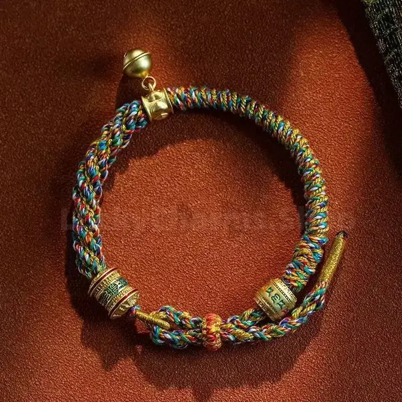 Tibetan Six-Syllable Mantra Fortune-Turning Bead Five-Color Handwoven Bracelet-LuckyCharms.Shop
