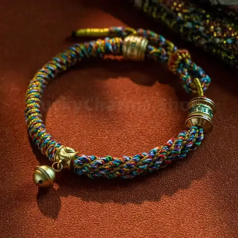 Tibetan Six-Syllable Mantra Fortune-Turning Bead Five-Color Handwoven Bracelet-LuckyCharms.Shop