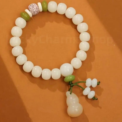 White Jade Bodhi Seed Single-strand Blessing Bracelet with Luck Wisdom Success-LuckyCharms.Shop