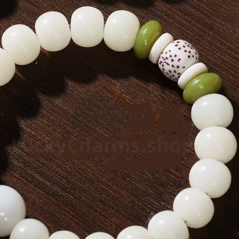 White Jade Bodhi Seed Single-strand Blessing Bracelet with Luck Wisdom Success-LuckyCharms.Shop