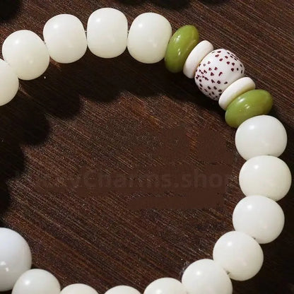 White Jade Bodhi Seed Single-strand Blessing Bracelet with Luck Wisdom Success-LuckyCharms.Shop