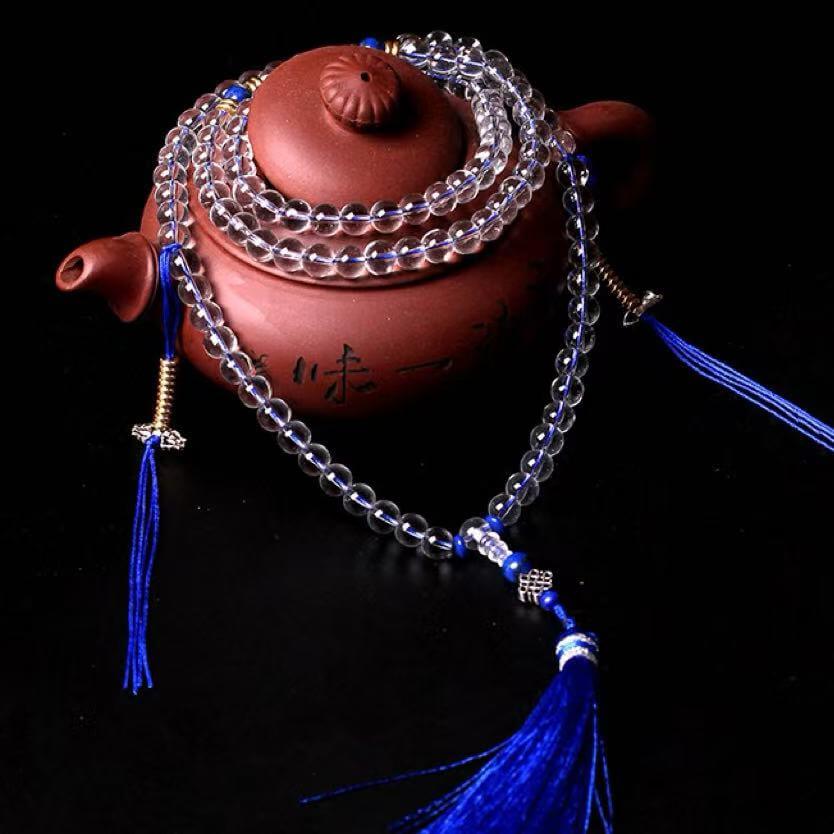 LuckyCharms Natural White Crystal 108 Mala Beads Bracelet