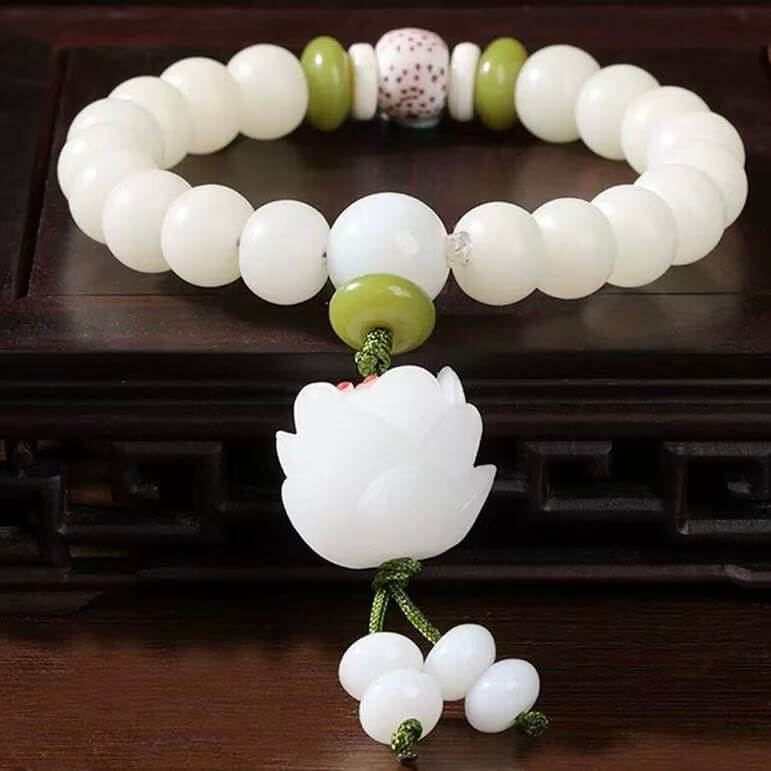 LuckyCharms White Jade Bodhi Seed Lotus Gourd Blessing Bracelet