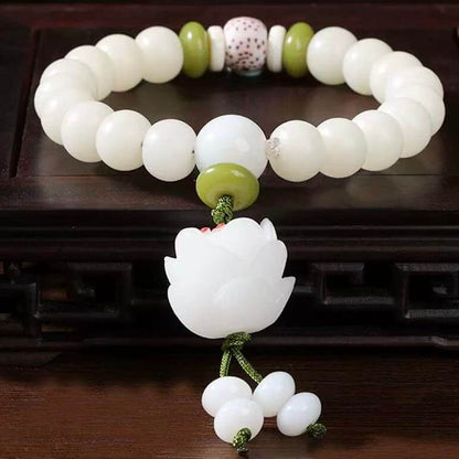 LuckyCharms White Jade Bodhi Seed Lotus Gourd Blessing Bracelet