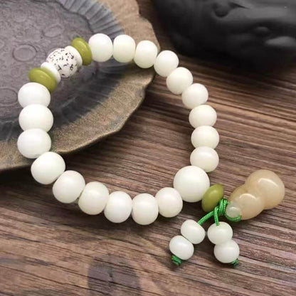 LuckyCharms White Jade Bodhi Seed Lotus Gourd Blessing Bracelet