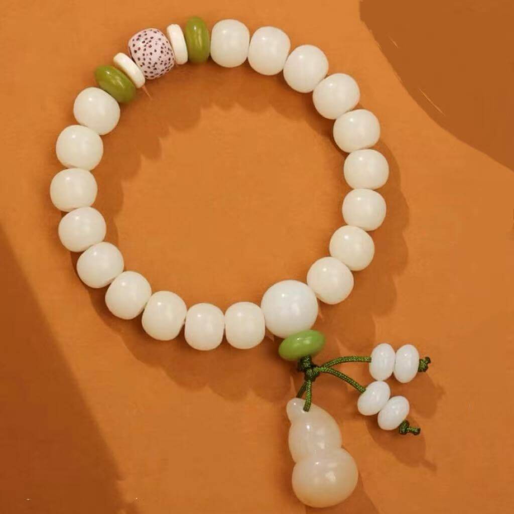 LuckyCharms White Jade Bodhi Seed Lotus Gourd Blessing Bracelet