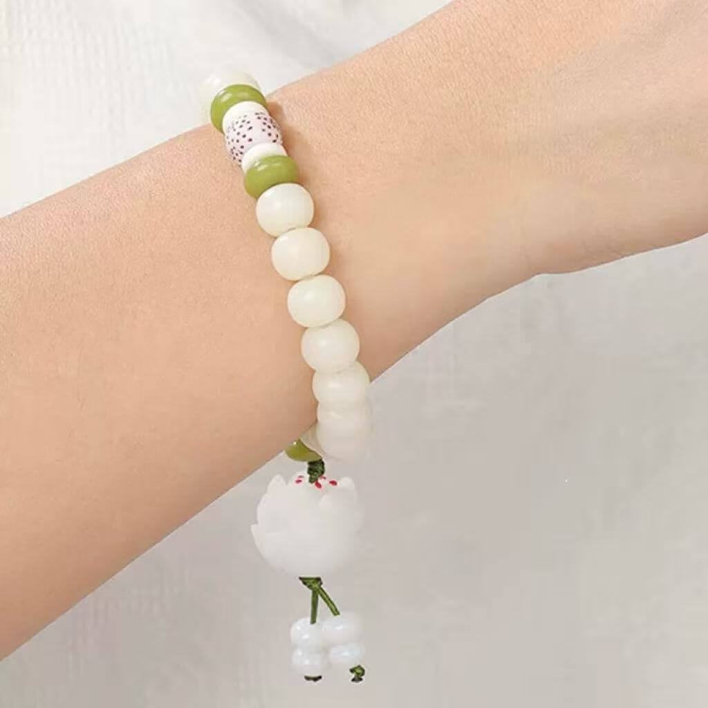 LuckyCharms White Jade Bodhi Seed Lotus Gourd Blessing Bracelet