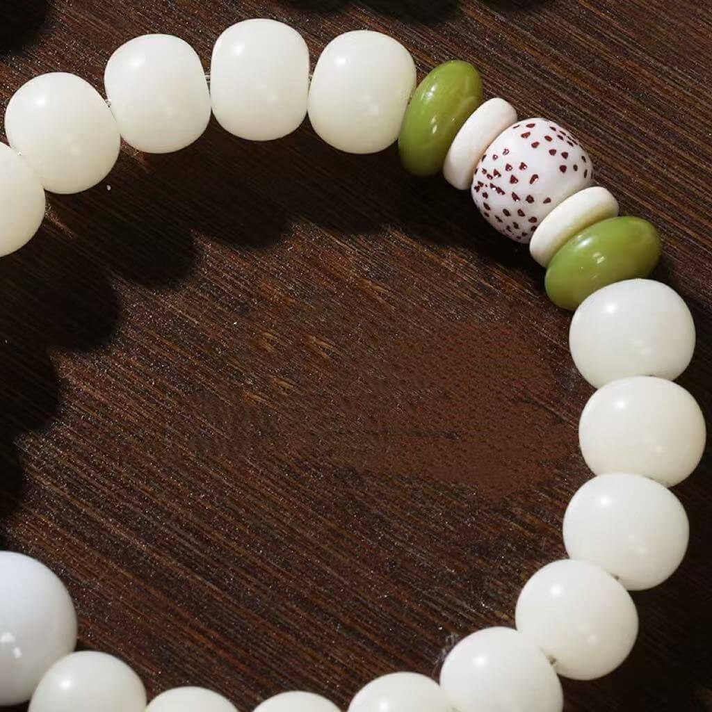 LuckyCharms White Jade Bodhi Seed Lotus Gourd Blessing Bracelet