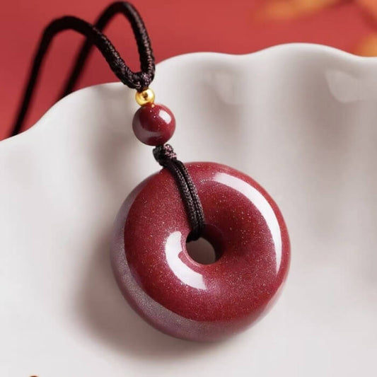 LuckyCharms Natural Cinnabar Peace Buckle Pendant Necklace