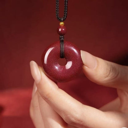 LuckyCharms Natural Cinnabar Peace Buckle Pendant Necklace