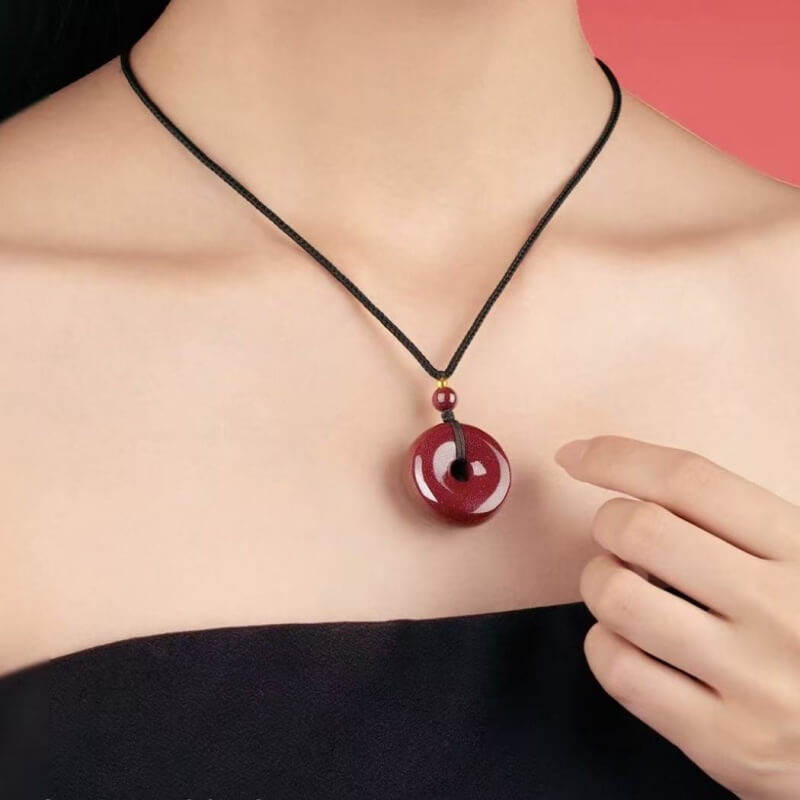 LuckyCharms Natural Cinnabar Peace Buckle Pendant Necklace