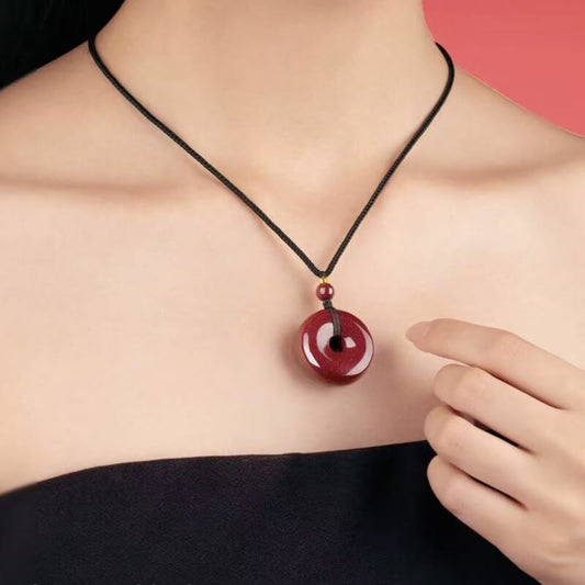 LuckyCharms Natural Cinnabar Peace Buckle Pendant Necklace