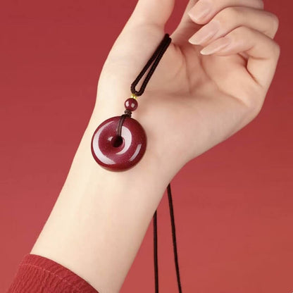 LuckyCharms Natural Cinnabar Peace Buckle Pendant Necklace