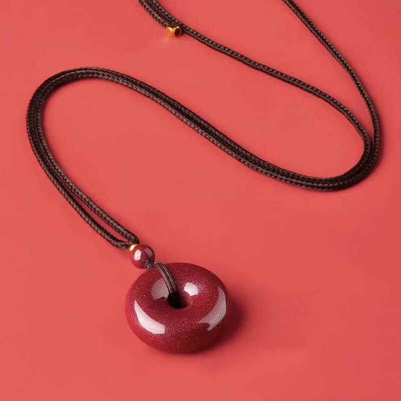 LuckyCharms Natural Cinnabar Peace Buckle Pendant Necklace