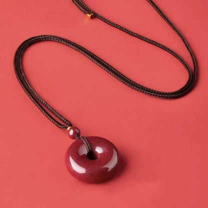 LuckyCharms Natural Cinnabar Peace Buckle Pendant Necklace