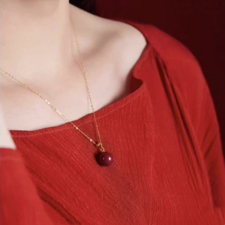 LuckyCharms Cinnabar Fortune-Turning Beads Pendant Necklace