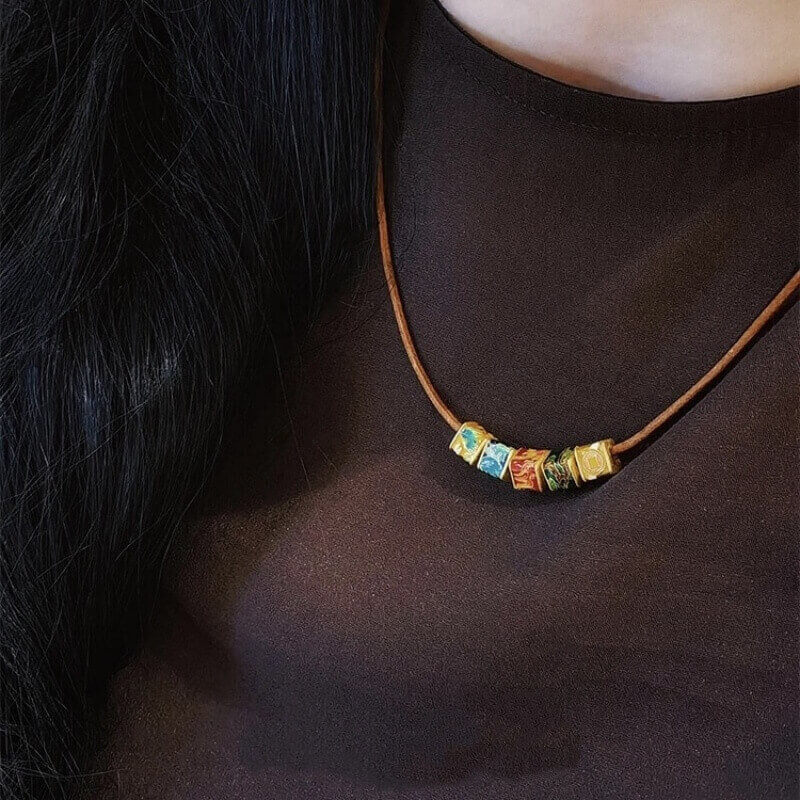 LuckyCharms Gold-plated Five Cubic Fortune-Turning WUXING Beads Necklace