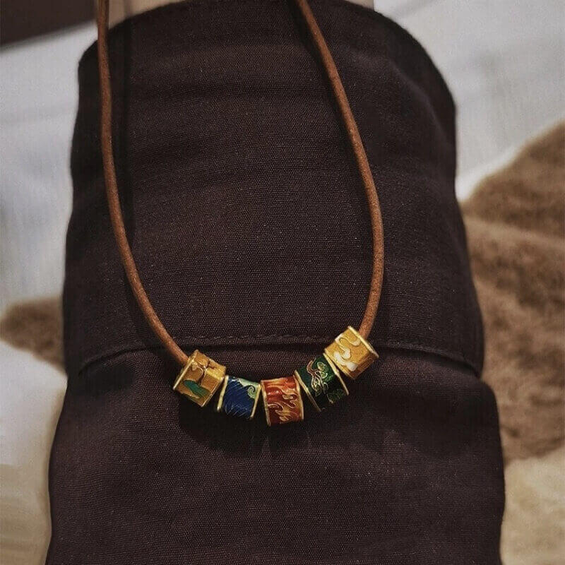 LuckyCharms Gold-plated Five Cubic Fortune-Turning WUXING Beads Necklace