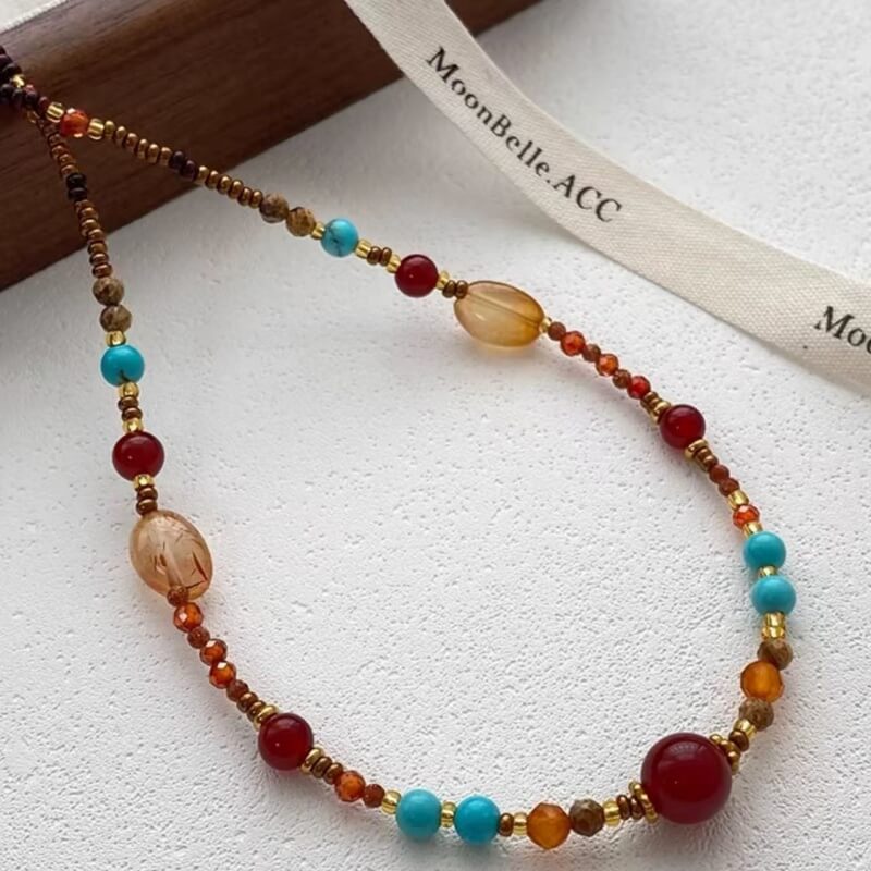 LuckyCharms Natural Agate & Turquoise Beaded Necklace