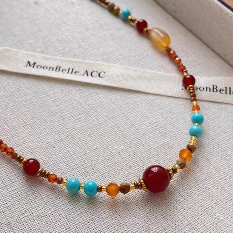 LuckyCharms Natural Agate & Turquoise Beaded Necklace