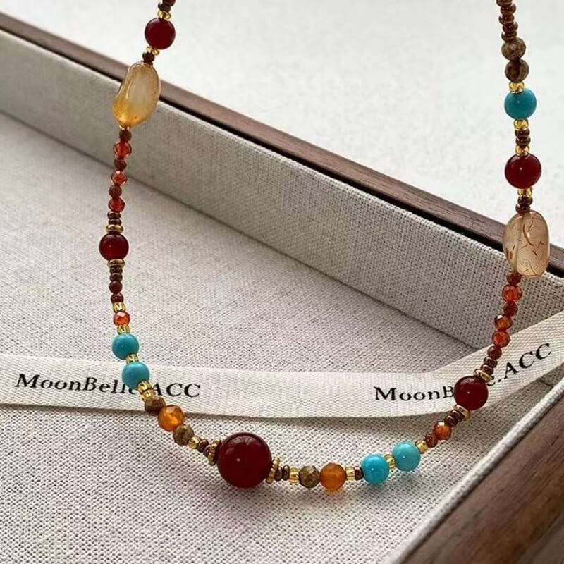 LuckyCharms Natural Agate & Turquoise Beaded Necklace