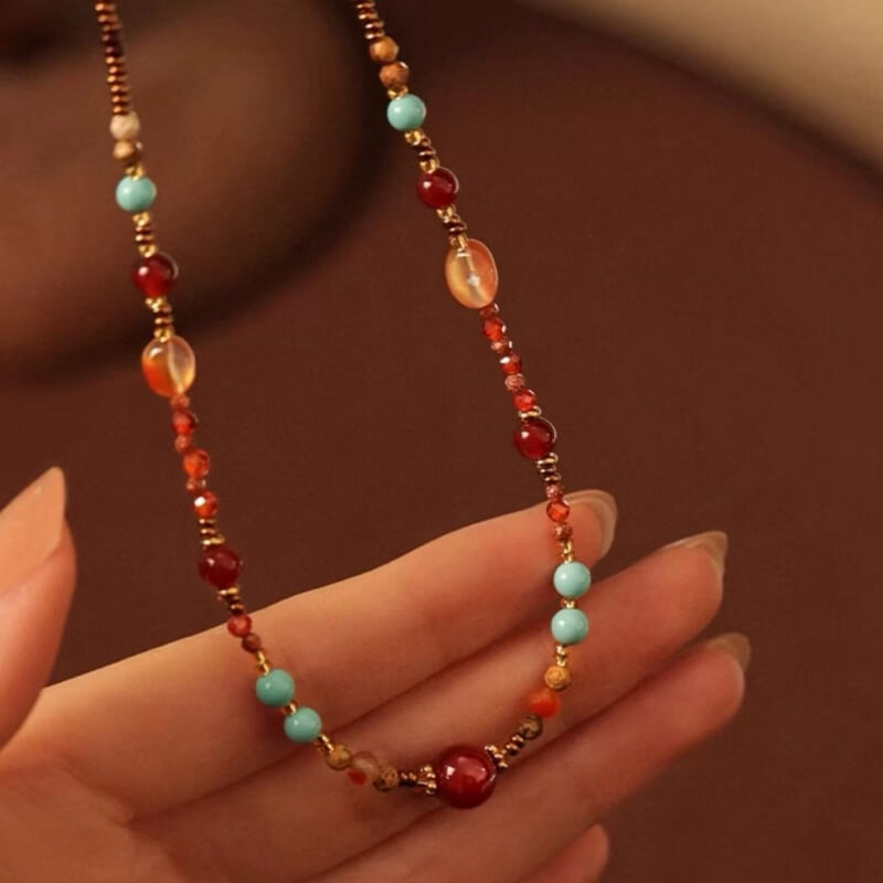 LuckyCharms Natural Agate & Turquoise Beaded Necklace