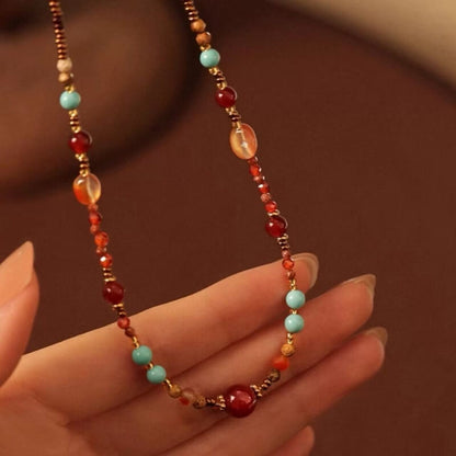 LuckyCharms Natural Agate & Turquoise Beaded Necklace