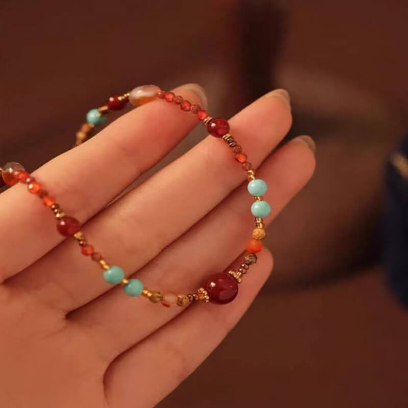 LuckyCharms Natural Agate & Turquoise Beaded Necklace