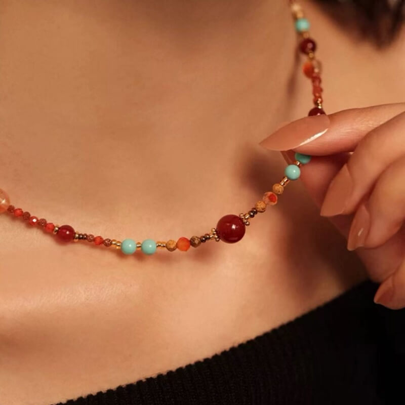 LuckyCharms Natural Agate & Turquoise Beaded Necklace