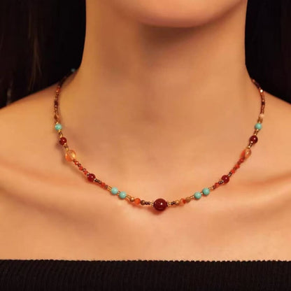 LuckyCharms Natural Agate & Turquoise Beaded Necklace