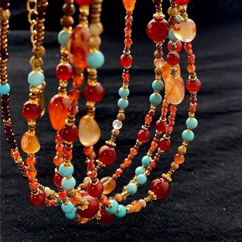 LuckyCharms Natural Agate & Turquoise Beaded Necklace