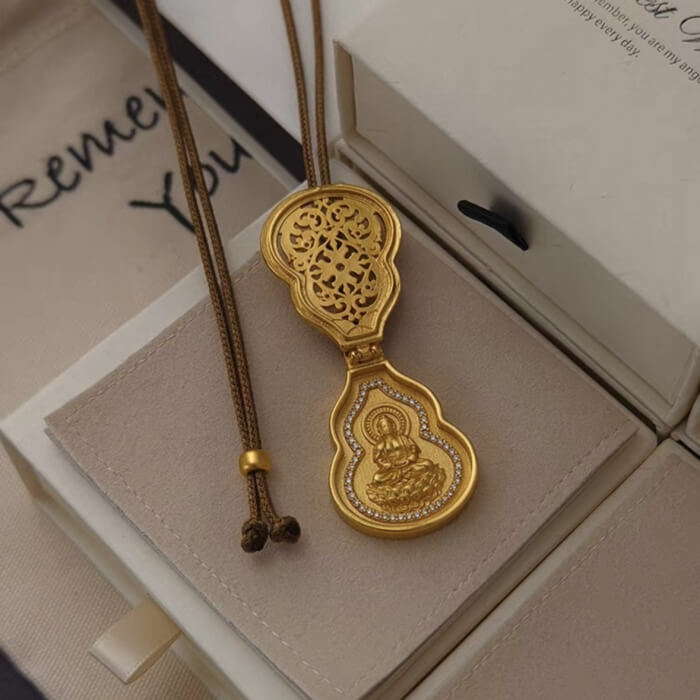 LuckyCharms Chinese Style Gold-plated Gourd Pendant Necklace