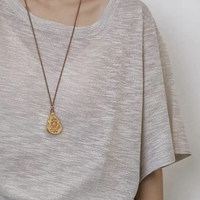 LuckyCharms Chinese Style Gold-plated Gourd Pendant Necklace