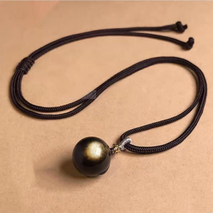 LuckyCharms Natural Obsidian Fortune-Turning Beads Pendant Necklace