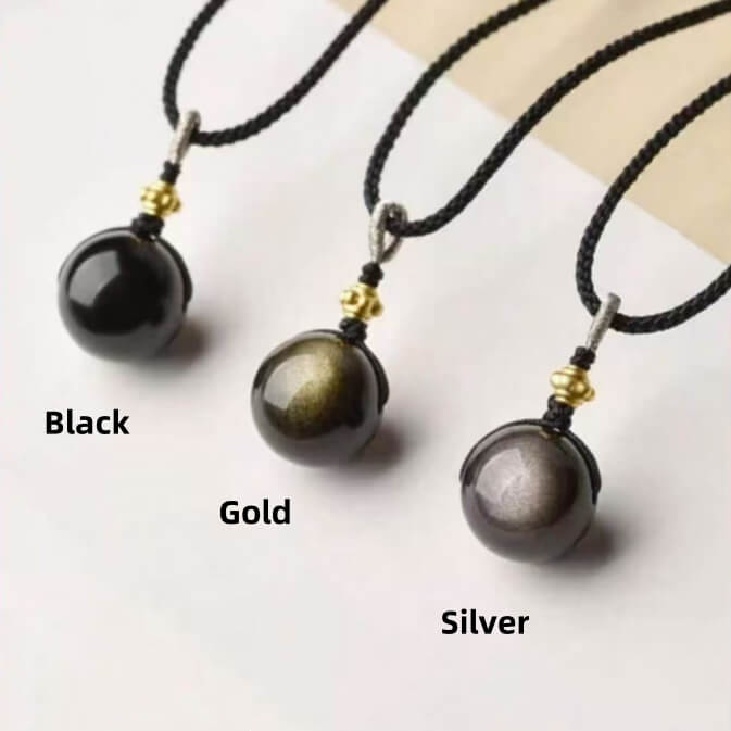 LuckyCharms Natural Obsidian Fortune-Turning Beads Pendant Necklace