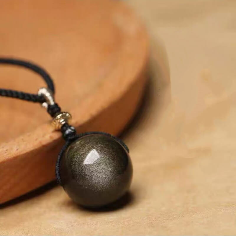 LuckyCharms Natural Obsidian Fortune-Turning Beads Pendant Necklace