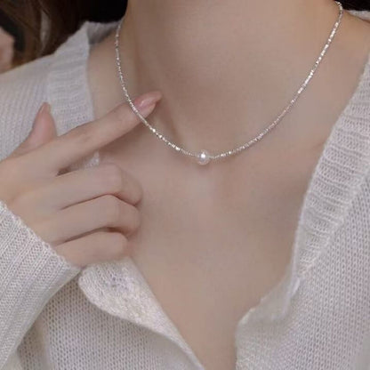 LuckyCharms Pearl Bead Tiny Shape Silver Short Necklace