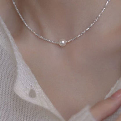 LuckyCharms Pearl Bead Tiny Shape Silver Short Necklace