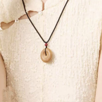 LuckyCharms Peach Wood Peace Buckle Pendant Blessing Necklace