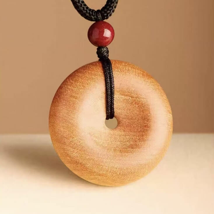 LuckyCharms Peach Wood Peace Buckle Pendant Blessing Necklace