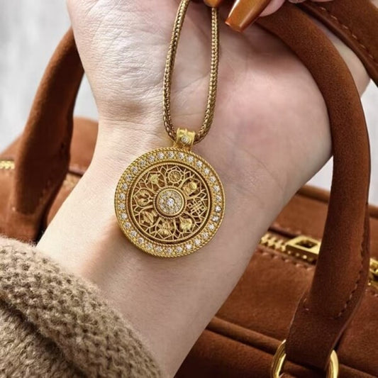 LuckyCharms Gold-plated Rotatable Eight Treasures Compass Pendant Necklace