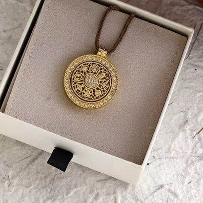 LuckyCharms Gold-plated Rotatable Eight Treasures Compass Pendant Necklace