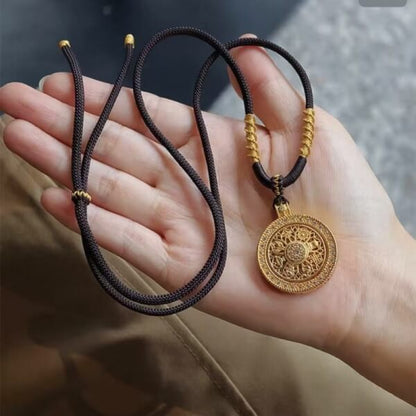 LuckyCharms Gold-plated Rotatable Eight Treasures Compass Pendant Necklace